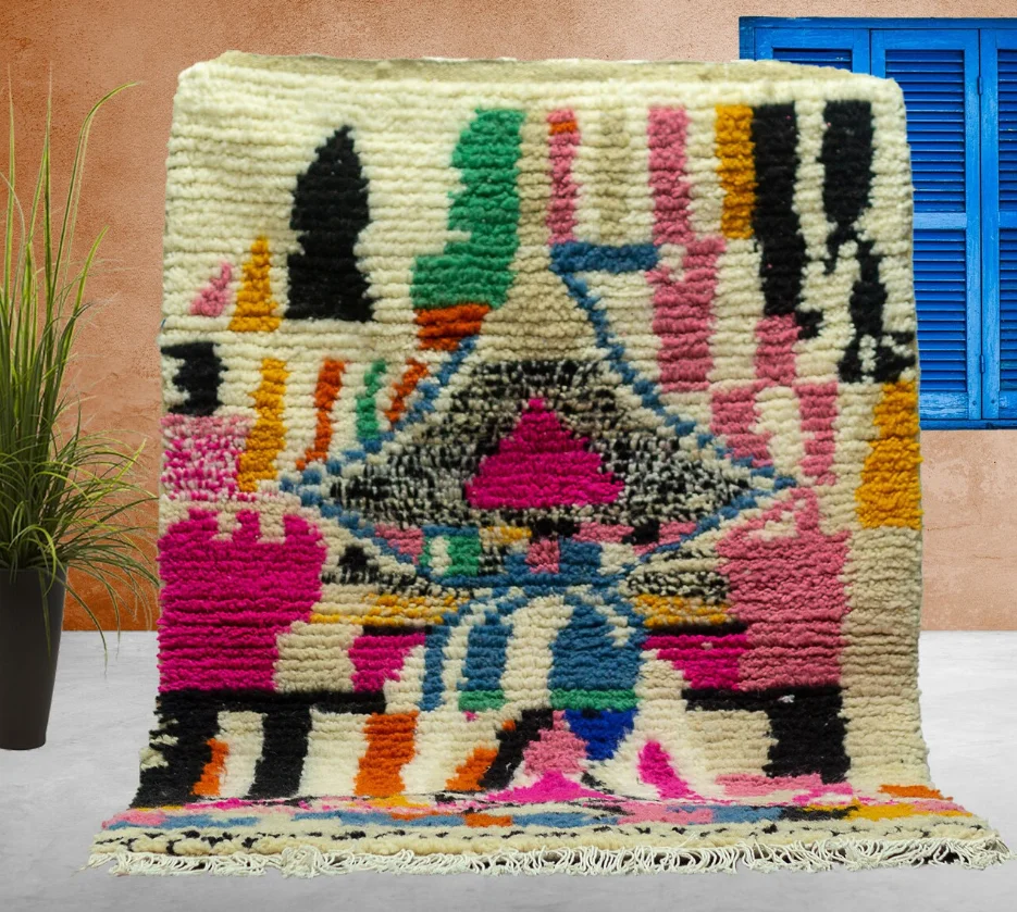 Colorful Moroccan Beni Ourain Berber Rug Large Genuine Wool Rug Custom