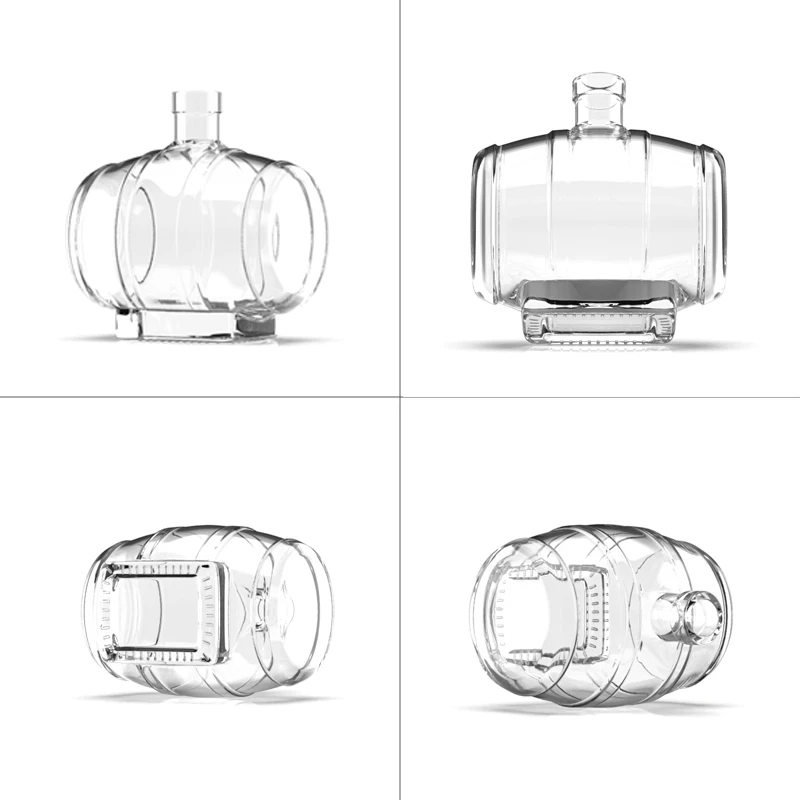 Factory Direct 750ml700ml Water Barrel Cork Mouth Shape Unique Curved Shoulder Thick-bottomed Glass Bottle for Brandy Gins
