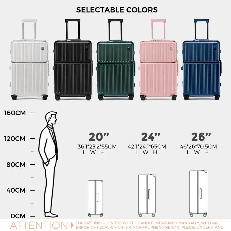26 Inch High Quality Scratch-Resistant PC Suitcase with Front Pocket & USB Port Cup Holder Aluminum Frame Luggage