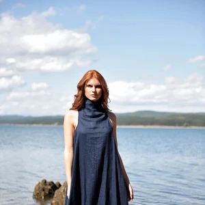 Women Summer Style Simple Dark Blue Boho Linen Maxi Dress for Women Summer Sleeveless Clothing Plus Size Options Available