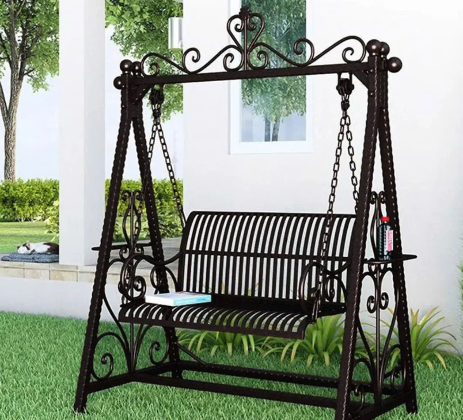 Heavy-Duty Garden Swing Chair Set Outdoor Wrought Iron Swing for Kids,Baby  or Adults, Ideal for Backyard, Playground Porch Use