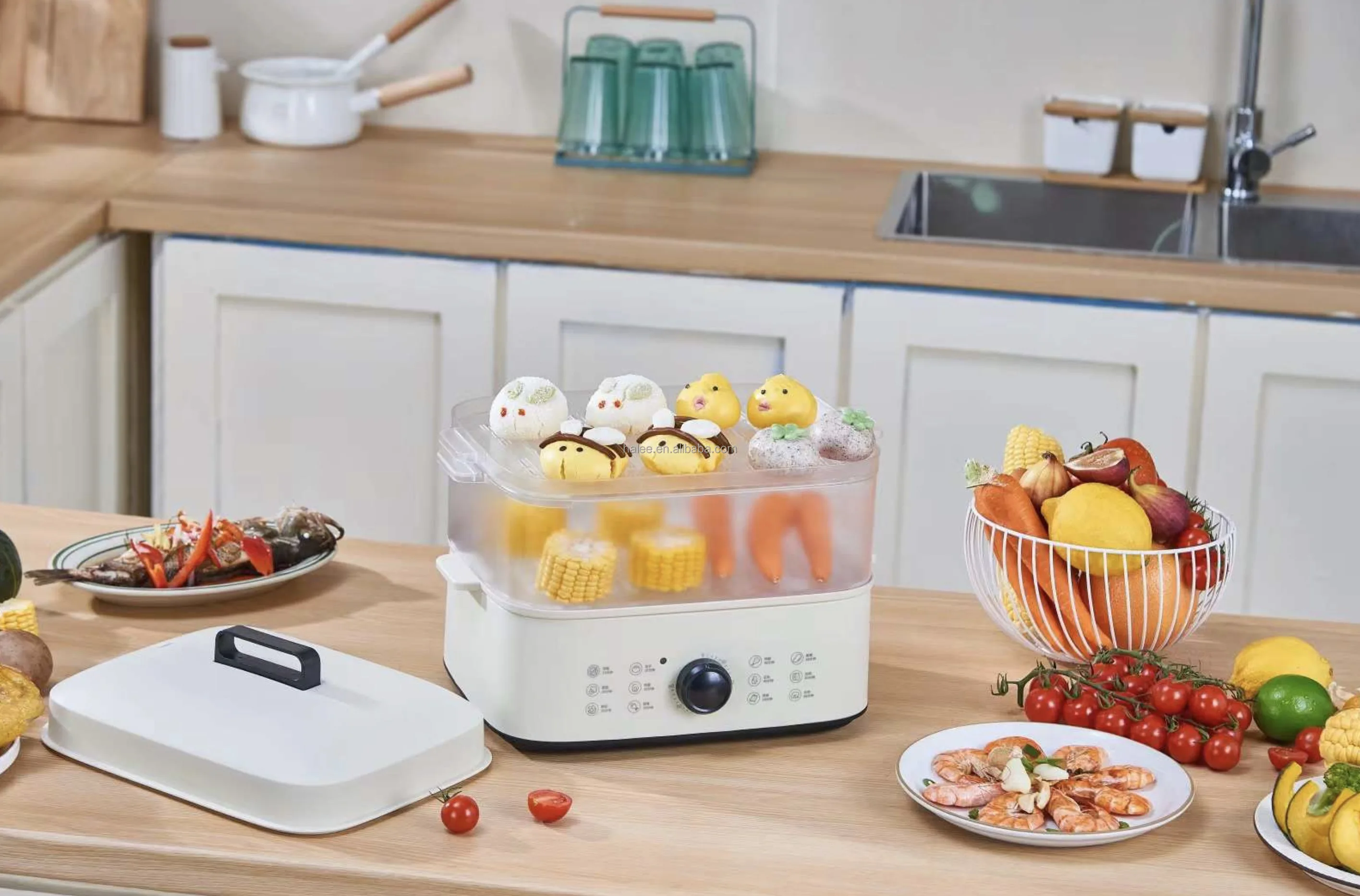 2023 New Electric Timer Control Cooker Vegetable 3 Layer Fast Steam Cooker Multifunction Food