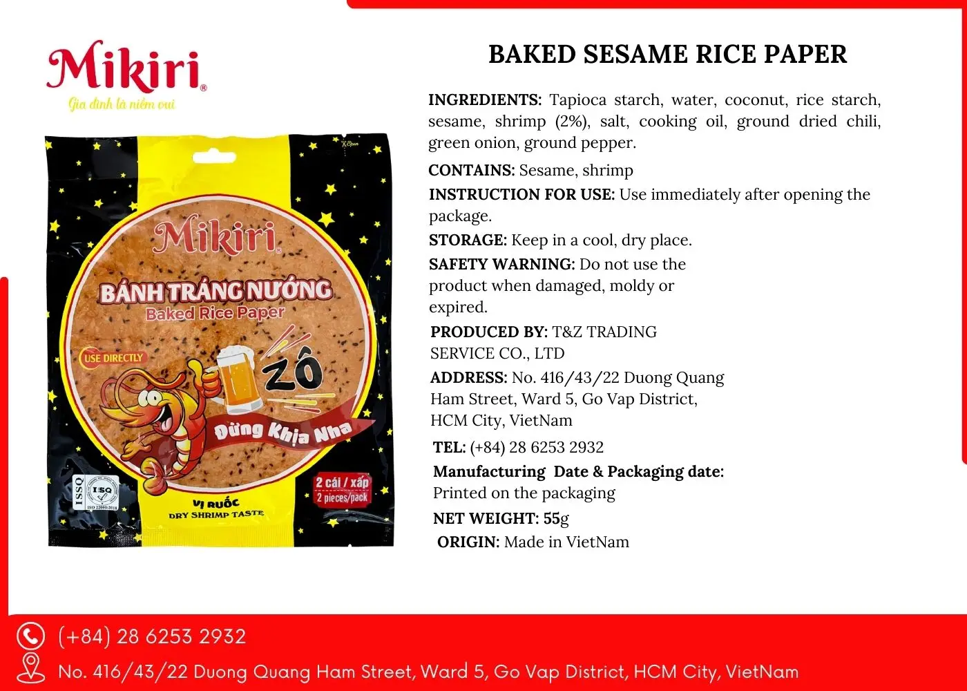 Traditional Snack Mix Shrimp Rice Snack Shrimp Food Baked Sesame Rice Paper Weight 50g Packing