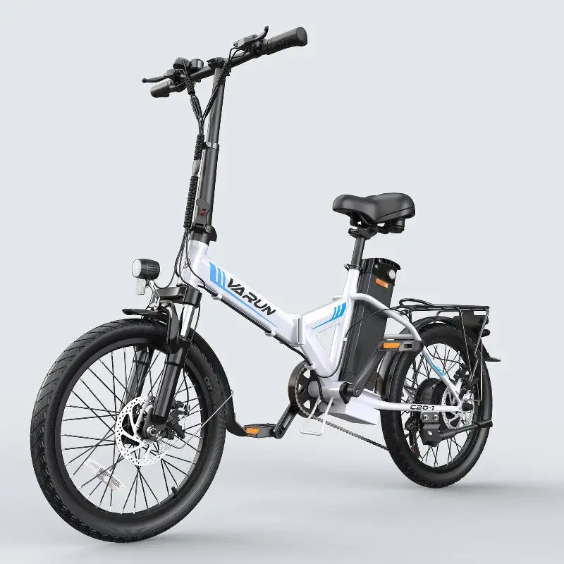 VARUN C20 Blaze Foldable Electric City Bike 350W Motor Power 7 Speeds Integrated 36V/48V Lithium Battery Steel Frame White Color