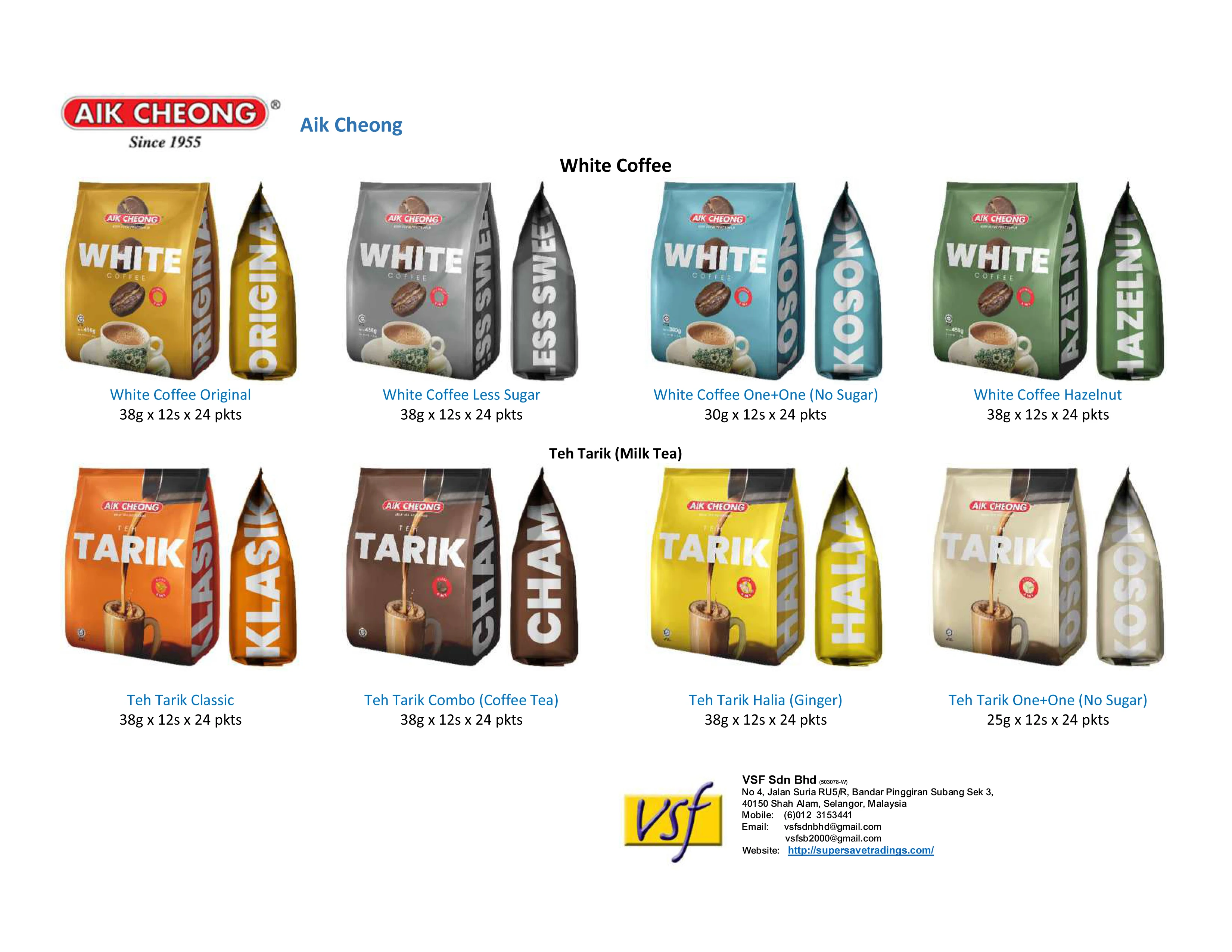 Aik Cheong 3 in 1 Instant Coffee Mix Regular 18g X 100s X 10 Pkts VSF
