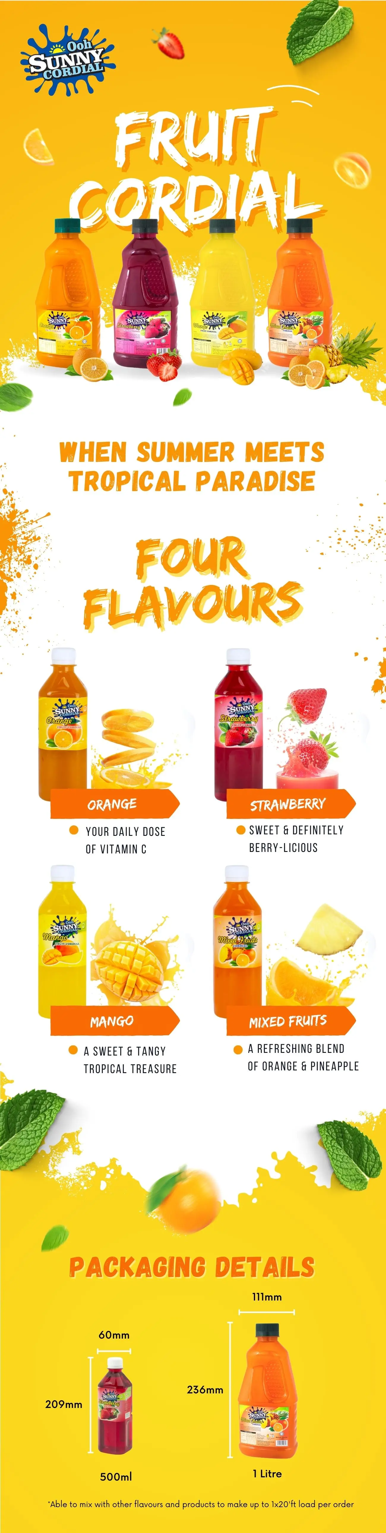 Premium Assorted Tropical Fruit Juice Malaysia Ooh Sunny Halal Cordial Real Orange Content