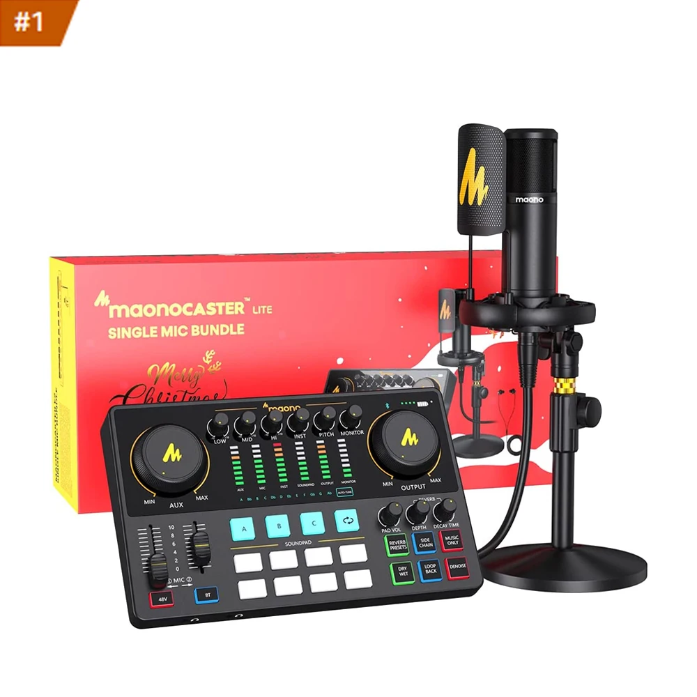 MAONO Professional Audio Interface Mixer with XLR Microphone, Echo
