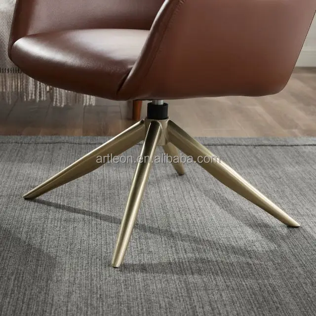 Mid Century Modern Swivel Accent Chair No Wheels Fabric Upholstered