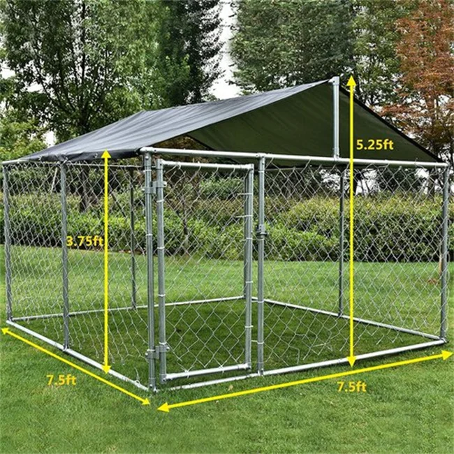 Outdoor Dog Kennel Heavy Duty Dog Run, Anti-Rust Dog Cage With Waterproof UV-Resistant Cover And