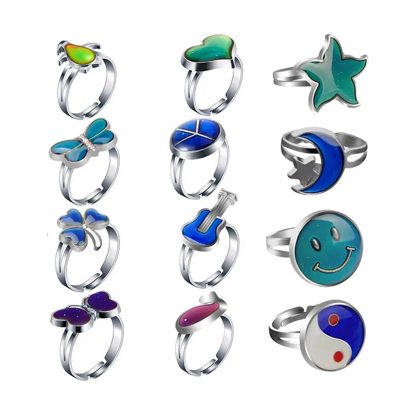 Low MOQ 10pcs Wholesale Bulk Cheap Jewelry Girls Changing Color Kids Mood Rings