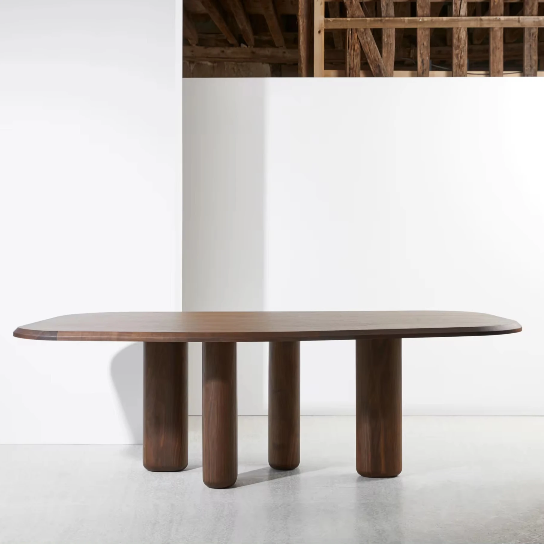 Rough Dining Table With Asymmetric Round  Solid Wood Legs for Dining Room, Restaurant or Bar Furniture