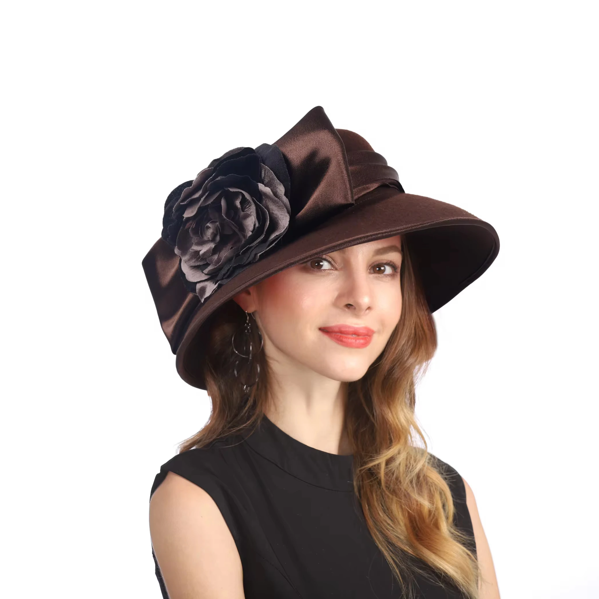 Wool Cloche Hat Winter Bucket Hat 1920s Vintage Floral Fedoras Headpiece 71XuDyFEQKL._AC_UY1000_.jpg main image 2