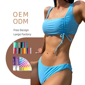 Blue Sexy Tankini Bikini Swimwear for Women Two-Piece Bathing Suit Set with Bra