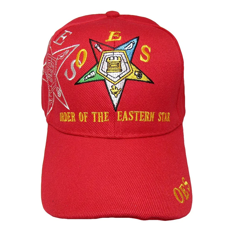 Mason OES Order of the Eastern Star Red 100% Acrylic Shadow Embroidered Hat Cap Regalia Embroidery Letter Hip Hop Custom Hats