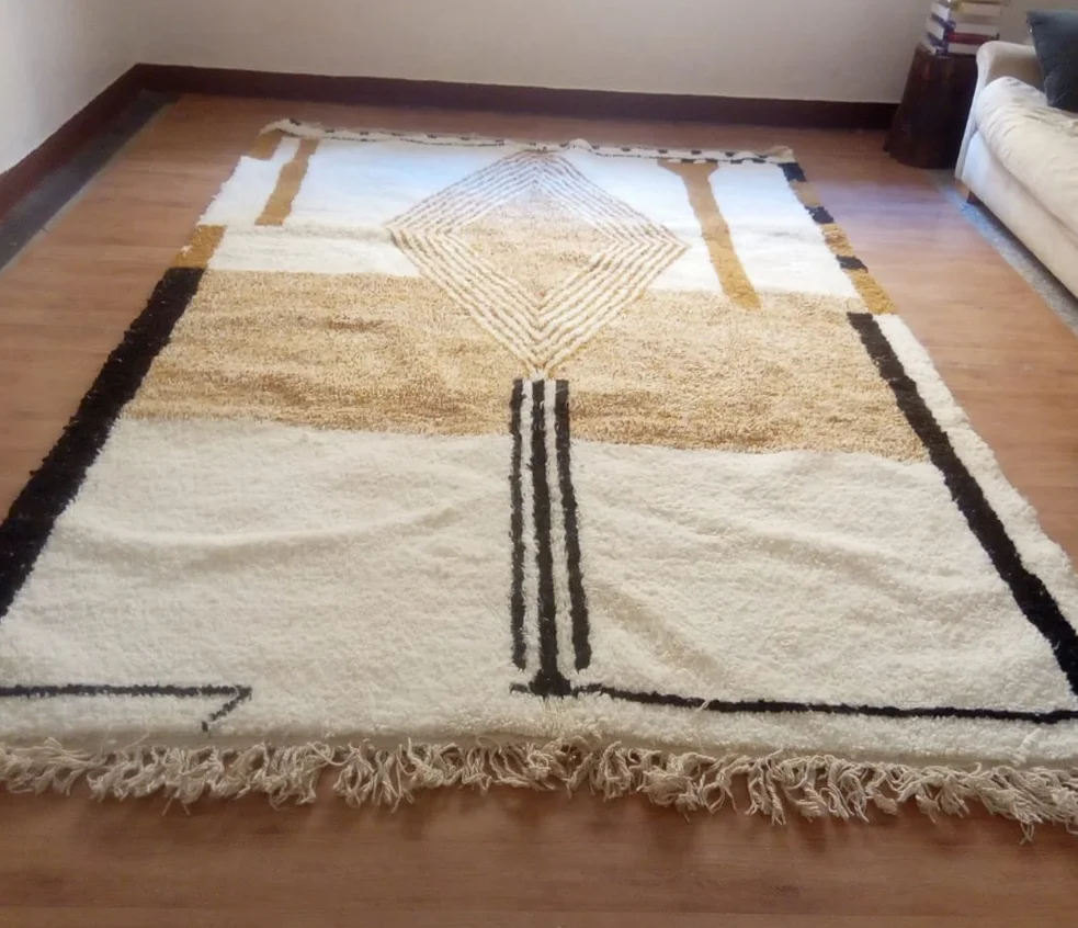 Wool Berber Moroccan Beni Ourain Rug Custom Made Living Room Rug