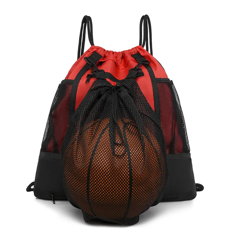 Portable Drawstring Basketball Backpack Mesh Bag Football Soccer