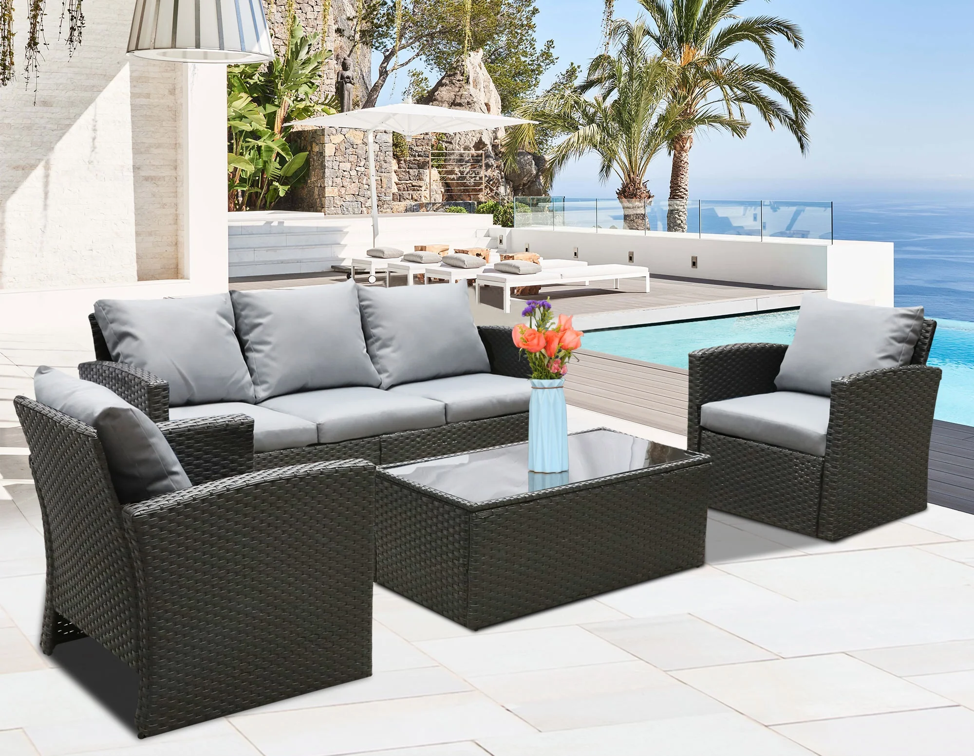 Best Selling Modern Designed Rattan Outdoor Furniture With Soft Fabric