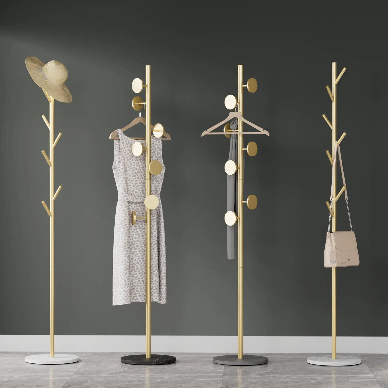 Jolitac Etal Coat Rack Stand Satin Steel Finish Stable Arble Base