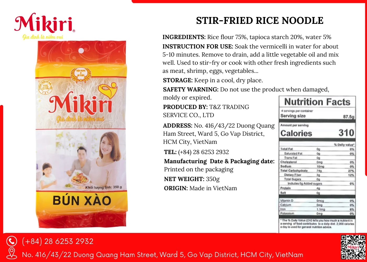 High Quality Stirfried Vermicelli 350g From Rice Stick Dry Glass