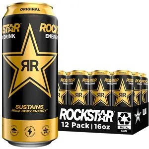 Rockstar Sugar-Free Energy Drink 10-Pack Ginseng and Carbonate Infused Boxed with Taurine Additives Power Energy Boost