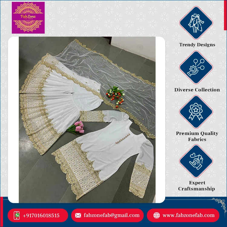 Latest New Collection Women's Indian Pakistani Wedding Wear Full Sleeve Faux Georgette Kurti Sharara Palazzo Dupatta Set Full