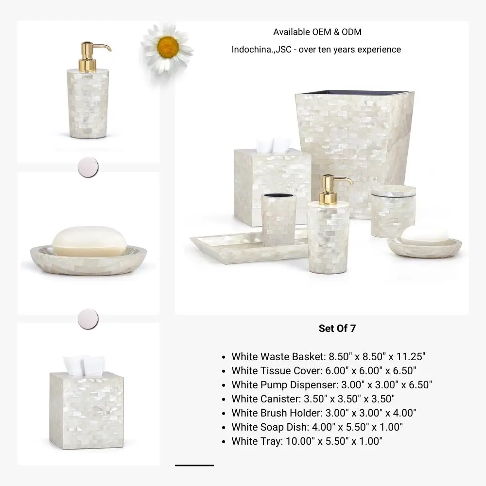 Set Of 7 Pieces Mother Of Pearl Bathroom Accessories Luxury Design