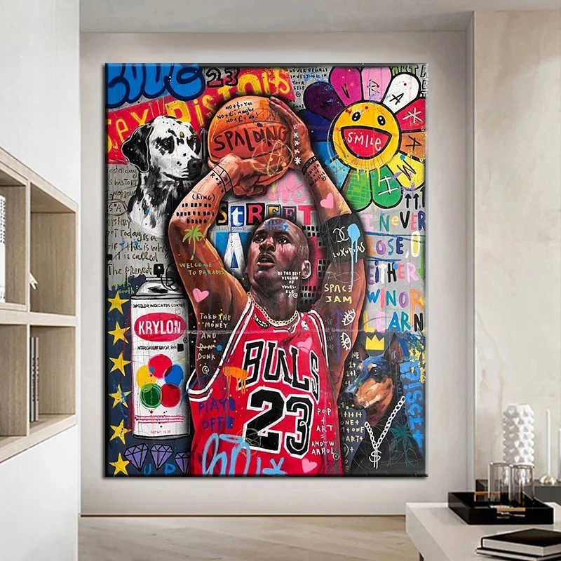 Graffiti Figure Kobe Posters Wall Pop Art With Sun Flower Pictures And ...