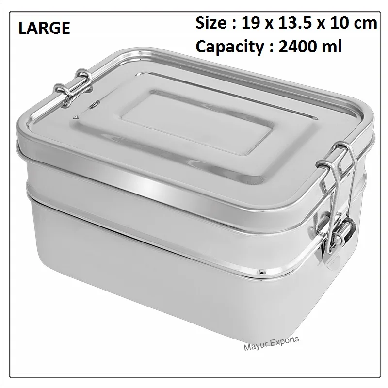 Indian-Tiffin Stainless Steel Large Single Layer Rectangular LunchBox  (Large)