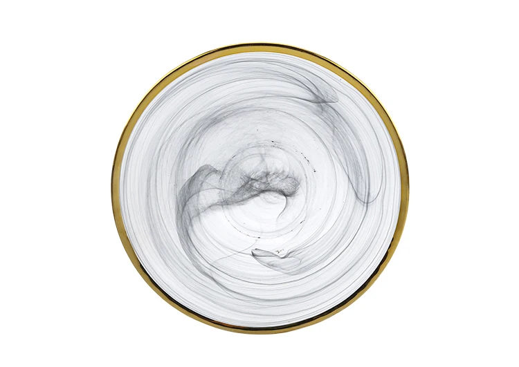 New Arrival Dinnerware Wedding Banquet Glass Decoration Plates Smokey Clear Gold Rimmed Charger Plates