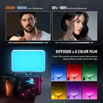 NEEWER Basics LED Selfie Phone Light, Rechargeable 2500-9000K Clip On Fill Light, Color Films/Diffuser/3000mAh, CRI95+ Dimmable detail image