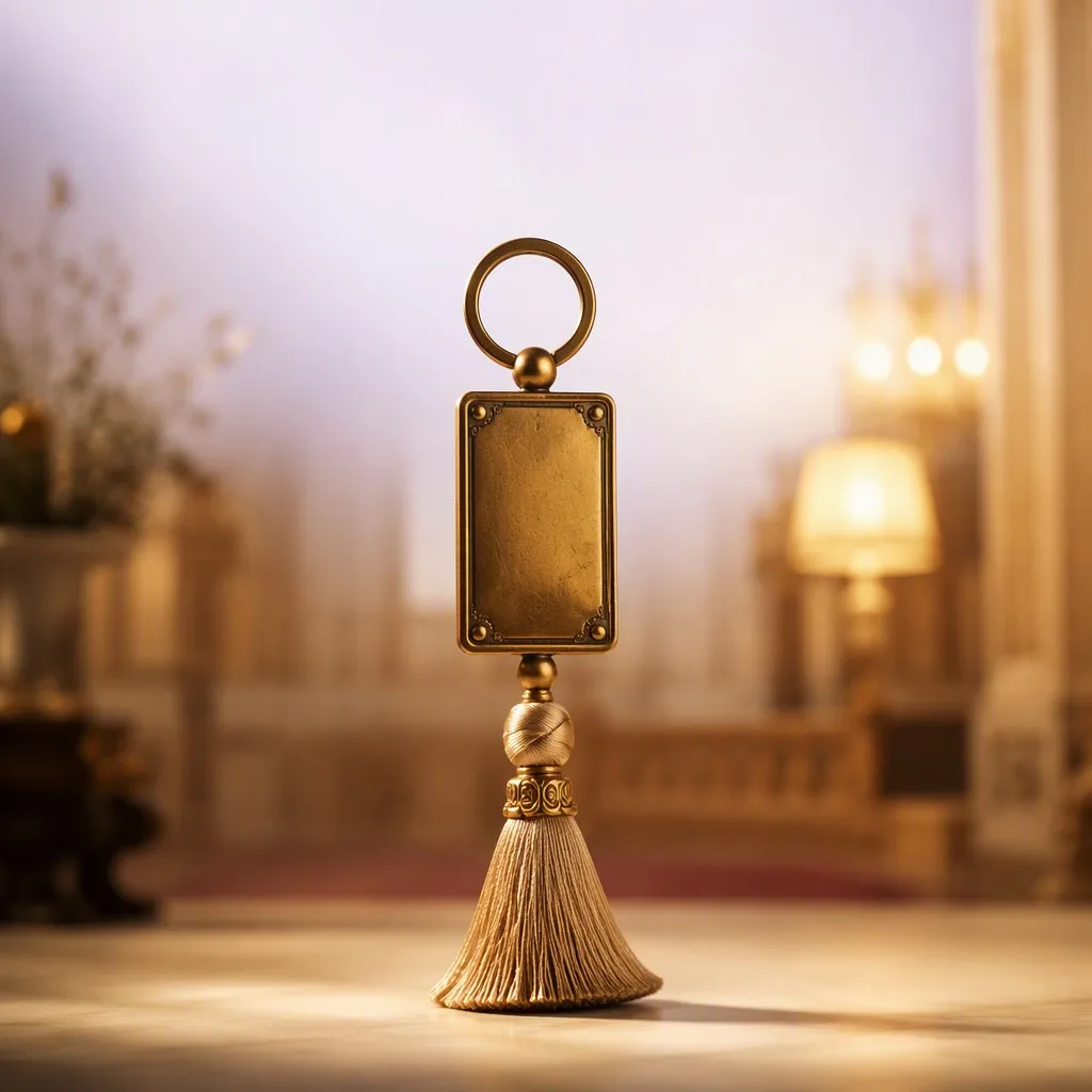 Vintage hotel key fob with decorative tassel — hero view