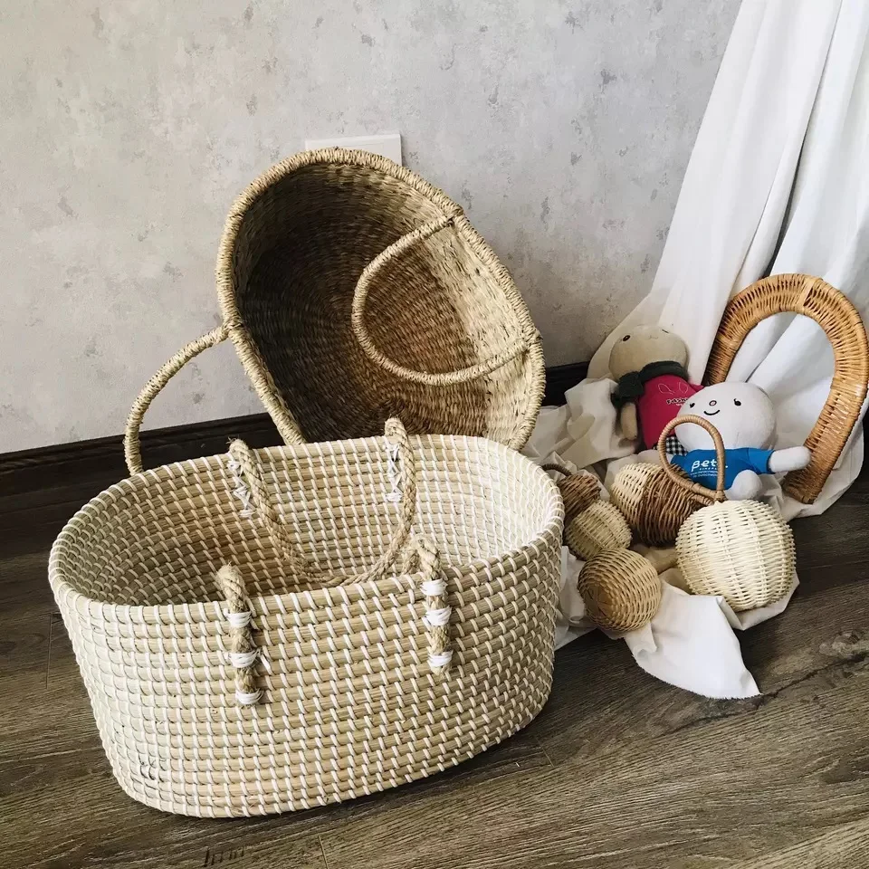 Seagrass Diaper Caddy Organizer basket junian home arts