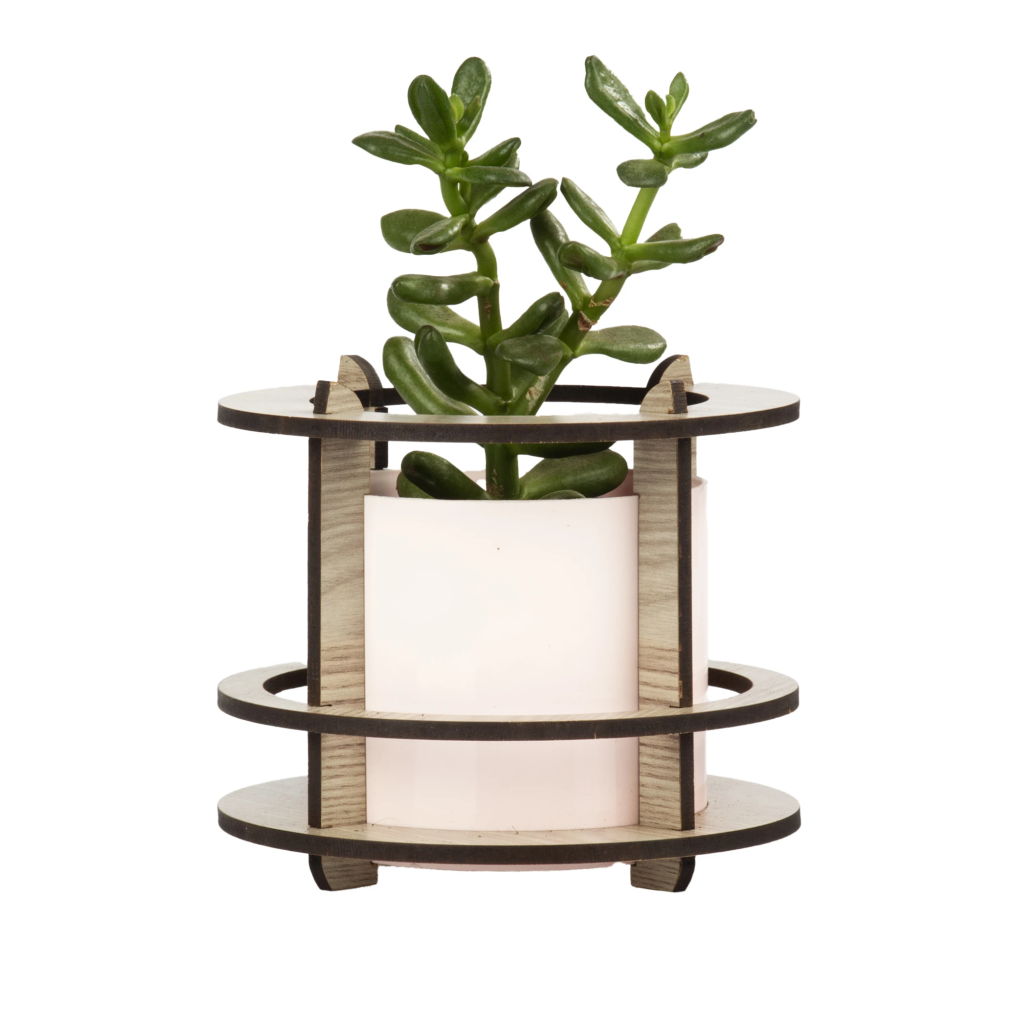 Single Wooden Flower Pot 3.5 Inch Unique Flower Box Indoor Plant Holder