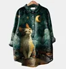camicia verde scuro con motivo gattino