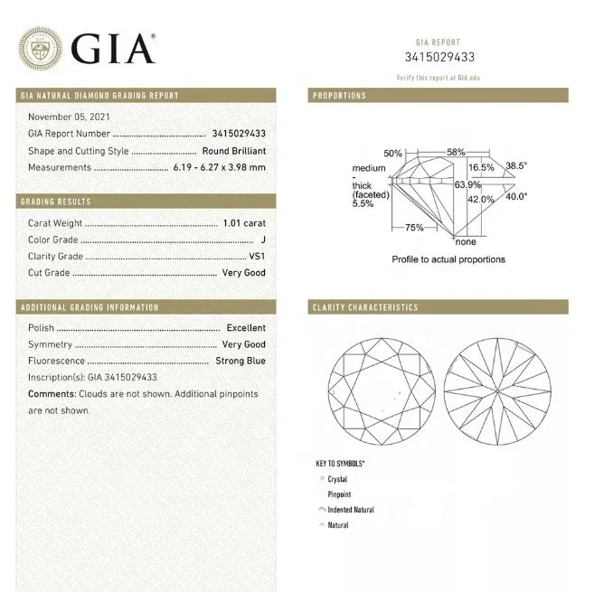 GIA Certificate J K L VS1 Loose Original Diamond Stone 100% Natural Diamond 1 Carat Round Cut VS Clarity Diamond Price Per Carat