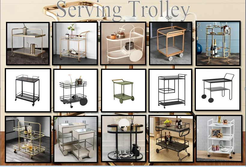 Restaurant Food Serving Trolley 3tier Coffee Gold Cart Serving Drink