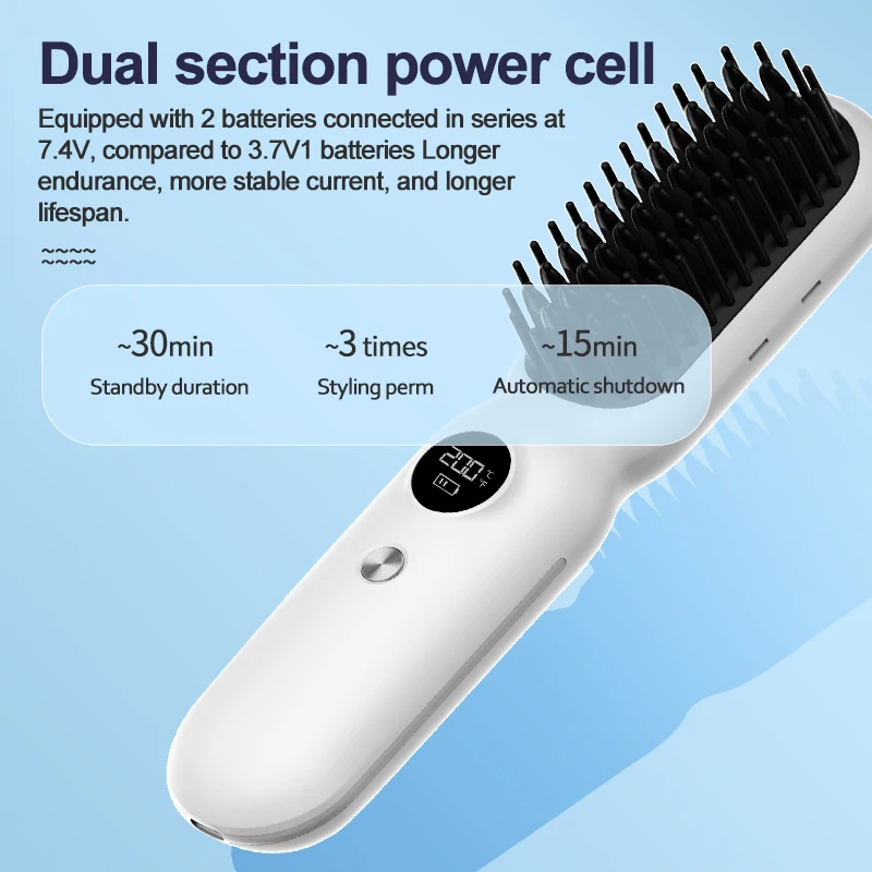 Professional New Hair Straightening Brush Wireless LCD Display Electric Ceramic Hair Straightener Dry Wet Salon Hair Comb MCH