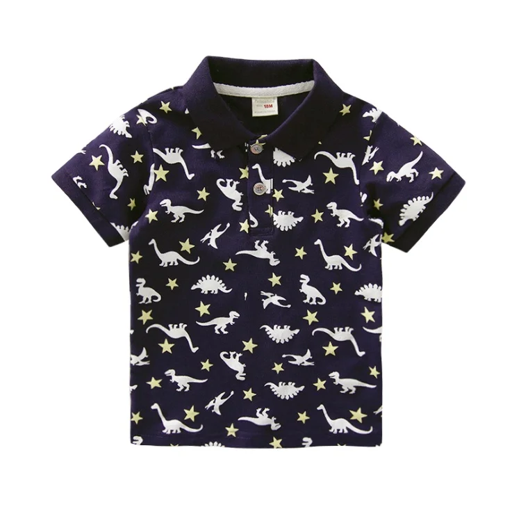 27 Years New Deign Allover Cartoon Dinosaur Print Boy's Polo Shirt
