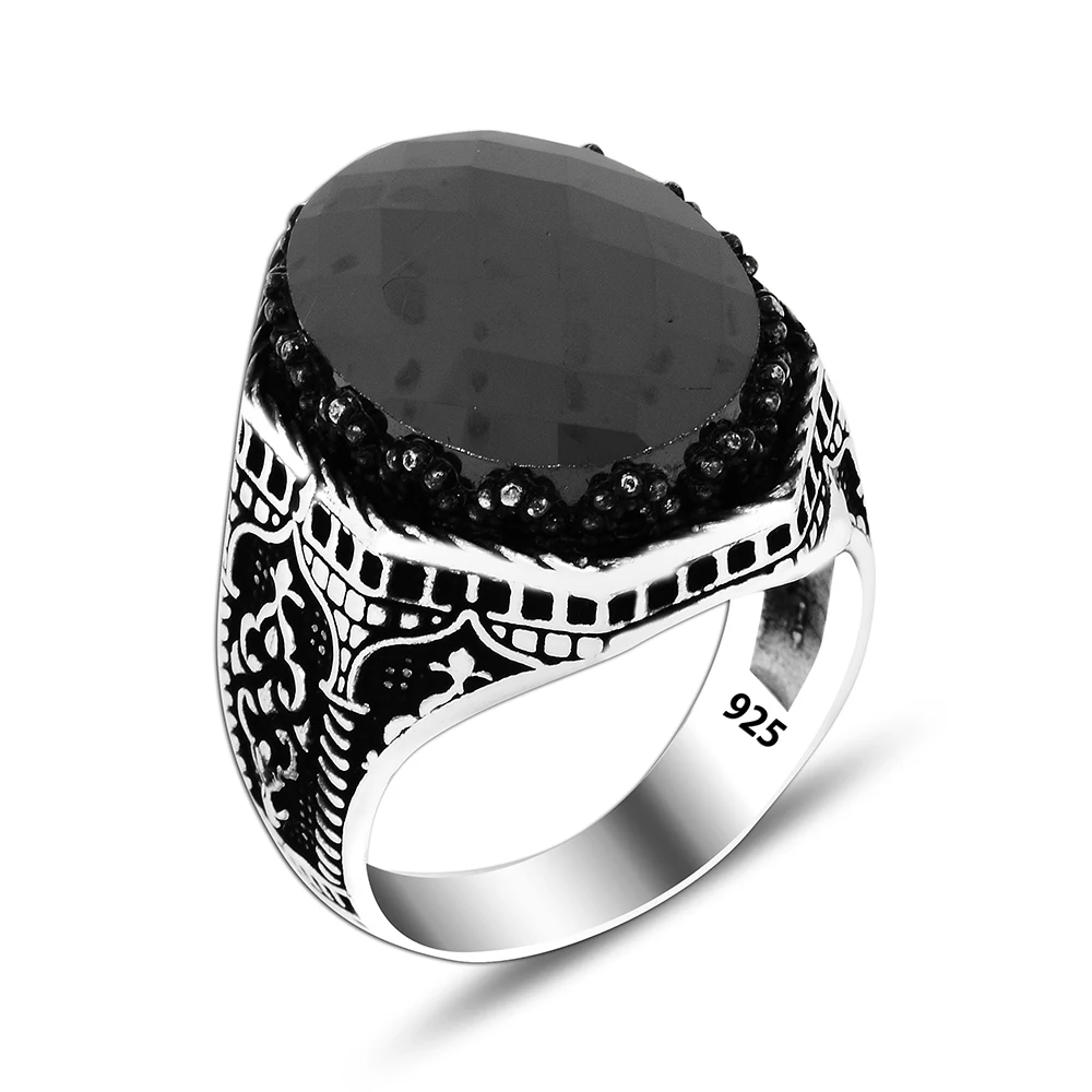 Black Stone Art Design Luxury Men Ring 925 Silver Jewelry Wholesale ...