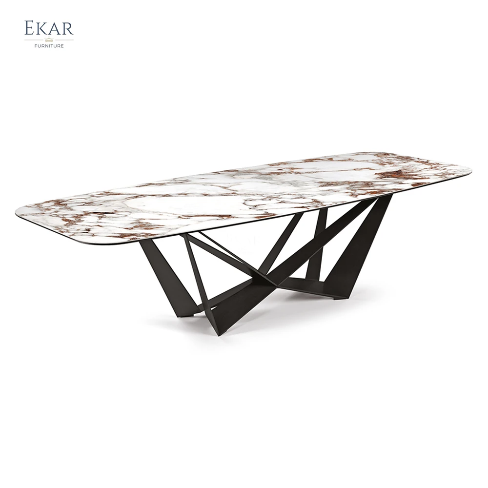 Modern Artificial Stone Dining Table with Stainless Steel Base