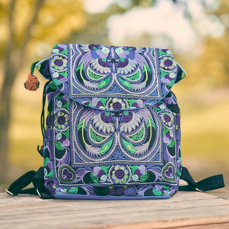 Unisex Tribal Embroidered Backpack from Thailand display picture 1