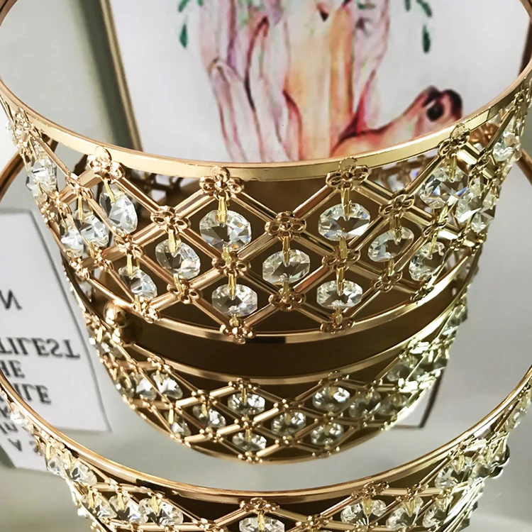 Luxury 4 Floor Round Mirror Trays Set Party Decor Metal Cake Display Holder With Crystal Wedding Pastry Dessert Tray