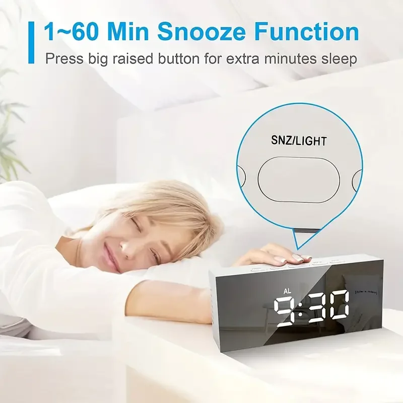 Fall Farmhouse Room Decor Led Digital Display Electronic Alarm Clock Luminous Desktop LED Mirror Clock