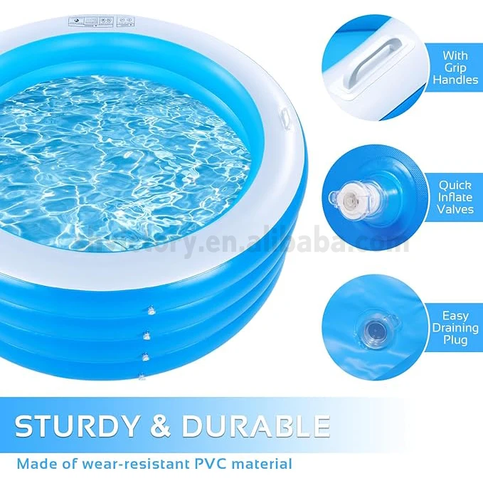 Blue 70\"x30\" Large Deep PVC Inflatable Swimming Pool for Families Kids 3+ Years Old Summer Water Party in Garden Backyard
