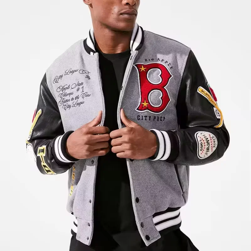 Wholesale Custom Logo Black Leather Baseball Jacket for Men Winter