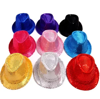 Haiwin Party Unisex Fancy Dress Dance Mj Glitter Sequins Jazz Hat Cap Sequin Sparkle Trilby Hat Fedora for Women Men