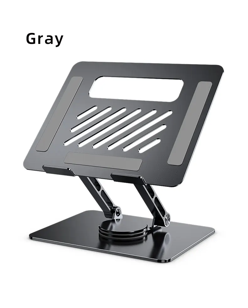 Aluminium Adjustable Laptop Stand With 360 Rotating Base Computer Stand For Laptop Ergonomic Foldable Laptop Riser Gray Silver