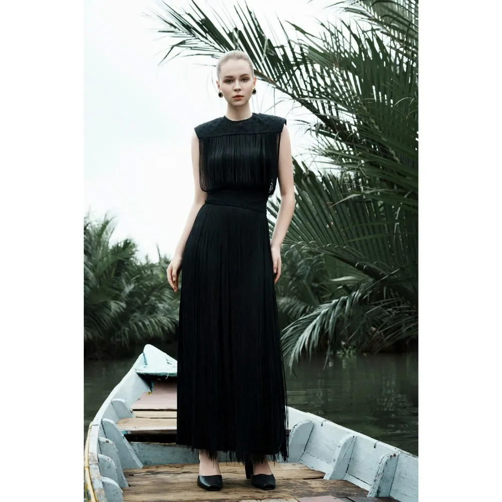 knee length dresses for ladies Fitted Sequin Fringe Midi Dress 6 / Dark Sea Green