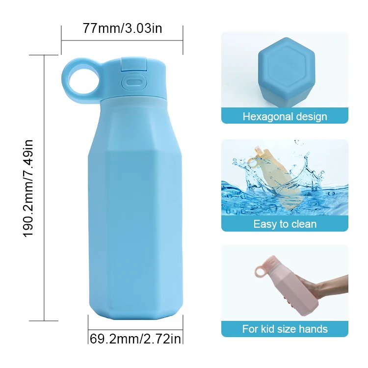 Custom Portable School Silicon Kids Water Bottle Bpa Free Silicone Cute ...