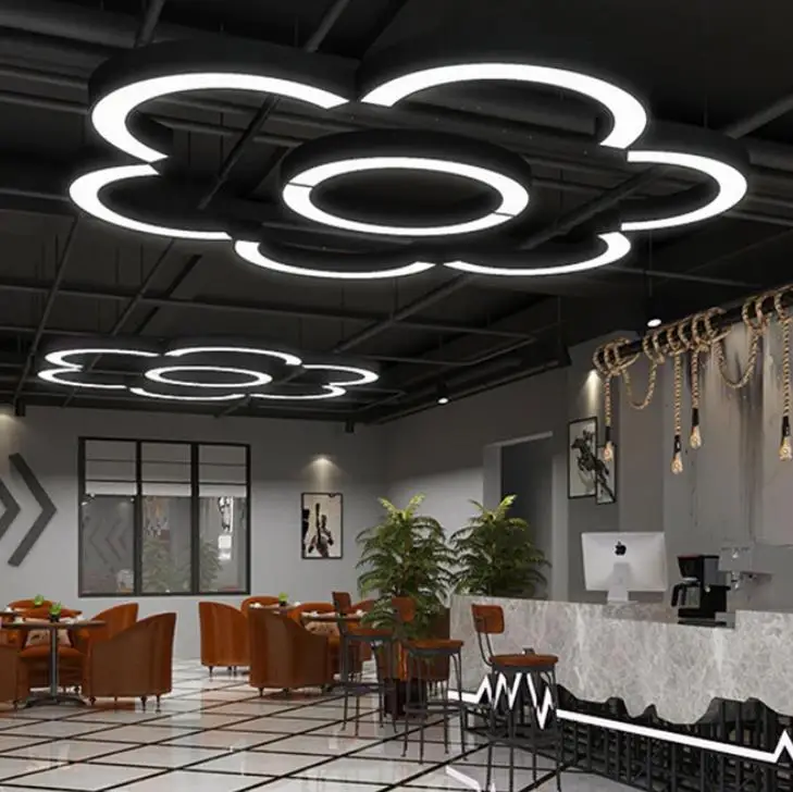ECOJAS Professional Customize Office Round Circle Gym Hairdressing Clothing Store Pendant Lamp Indoor Lighting Led Chandelier